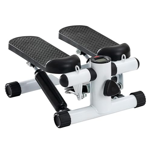 Steppers for Exercise at Home, Mini Stepper with Resistance Bands, Hydraulic Fitness Stepper with LCD Monitor, 360LBS Weight Capacity Portable Stair Stepper for Small Spaces - size: Small