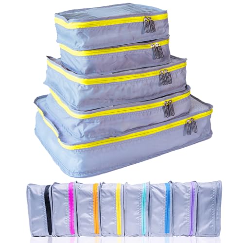 MUMI Packing Cubes - 5 Compression Packing Cubes for Travel, Luggage Organizer Bags for Suitcases, Carry-On, Duffle or Backpack – Mesh, Waterproof Bags for Clothes, Kids & Travel Accessories - Yellow - color: Yellow
