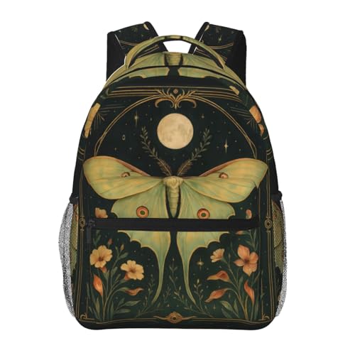 Moth Floral Casual Backpack, Lightweight Laptop Bag Daypack, Flower, Moon and Insect Backpacks for Women Girls Teens Students, Vintage Polyester Bookbag Gifts for School Work Travel Hiking - color: Moth