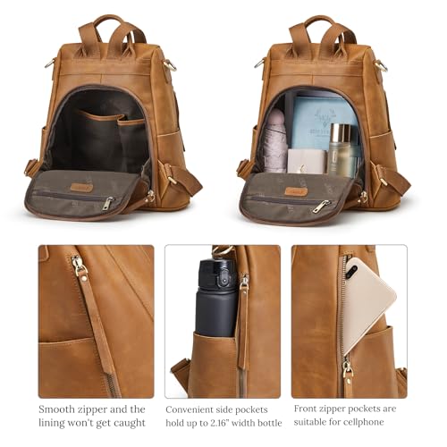 S-ZONE Leather Backpack Purses for Women Antitheft Rucksack Shoulder Bag Medium - color: 3-light Brown