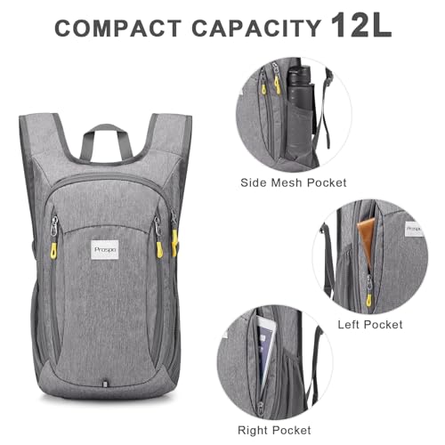 Prospo 12L Hiking Backpack Small Lightweight Travel Backpack for Women Men Casual Foldable Shoulder Bag - color: Light Grey