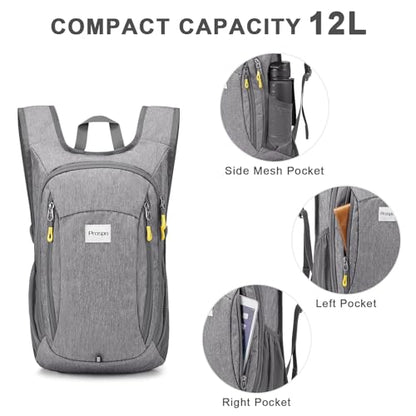 Prospo 12L Hiking Backpack Small Lightweight Travel Backpack for Women Men Casual Foldable Shoulder Bag - color: Light Grey