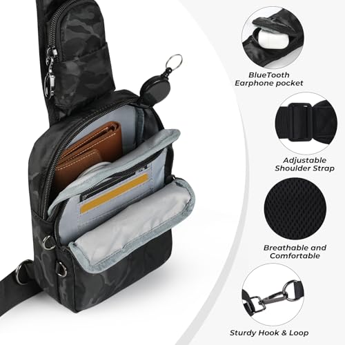 Anti-Theft Crossbody Sling Bag, RFID Blocking, Zipper Lock, Small - color: Camouflage Black