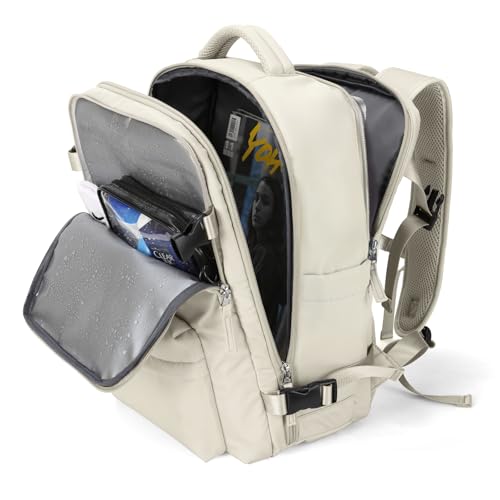 Large Travel Gym Backpack Women Carry On Backpack Flight Approved Hiking Waterproof Rucksack Casual Daypack Laptop bags airplanes Shoes Compartment Personal Item Travel Weekender Bag Essentials Beige - color: A54-beige, size: Large