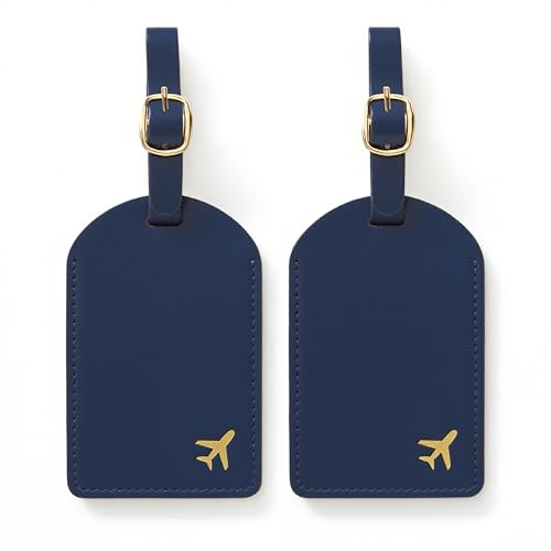 Luggage Tags for Suitcases, PU Leather Travel Tags for Luggage. (Marine Blue) - color: Navy Blue