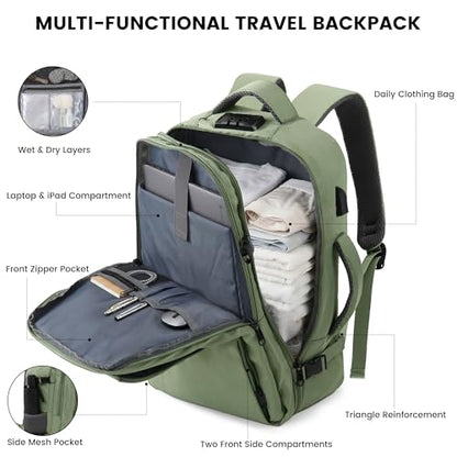 TANTOMI Travel Backpack for Women, Carry On Backpack with Wet-Dry Separation Compartment, TSA-Compliant Laptop Backpack, Personal Item Travel Bag with Anti-Theft Lock for Weekender (Green) - color: 1-green