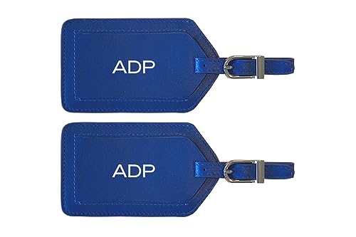 Personalized Monogrammed Leather Luggage Tags - 2 Pack - color: Cobalt Blue