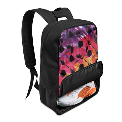 18.5in Basketball Backpack Basketball Bag with Shoe Compartment & Ball Holder, Waterproof Bag for Soccer Volleyball - color: Colorful Tie-Dye Football Print