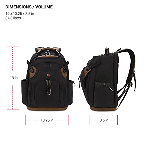 SwissGear Tool Bag Backpack, Fits Up to 17-Inch Laptop, Work Pack PRO, Black/Brown Canvas - color: Black/Brown Canvas, size: Large