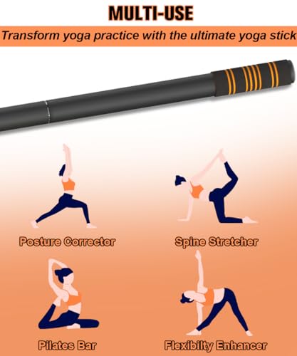 5ft Yoga Stick – Heavy-Duty Steel Adjustable Stretching Bar for Mobility, Flexibility & Balance. Multi-Functional Fitness Pole with 4 Steel Rods & Comfort Foam Grips - color: Black