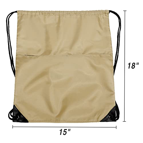 Drawstring Backpack Sports Water Resistant String Bag Sport Gym Sackpack for Women Men Large with Zipper, Khaki - color: Khaki