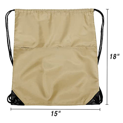 Drawstring Backpack Sports Water Resistant String Bag Sport Gym Sackpack for Women Men Large with Zipper, Khaki - color: Khaki