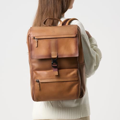 Leather Backpack for Men & Women, Classic Brown - Handcrafted Top Grain Leather Backpack with 17-Inch Laptop Sleeve - Lightweight, Stylish & Durable for Business, Travel & Work - 33cm x 16cm x 40cm - color: 02 Brown