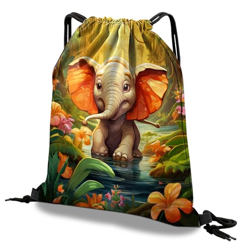 Drawstring Backpack Draw String Bag Waterproof for Sports Gym Beach Travel Cute Aesthetic Sackpack Men Women (13"×17")-Elephant - color: S-7-elephant