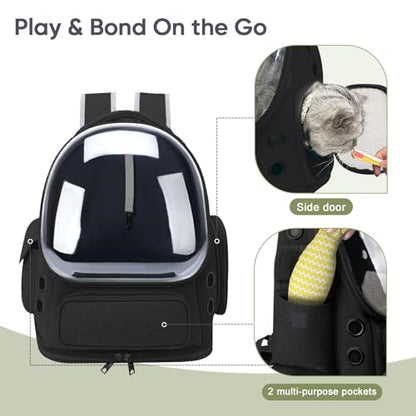 Breathable Cat Backpack Carrier, Large Space Cat Bubble Backpack for Kitty & Small Dog up to 18lbs, Foldable Cat Carrier Backpack, Transparent Airline Approved Carrier for Travel (Black) - color: Black