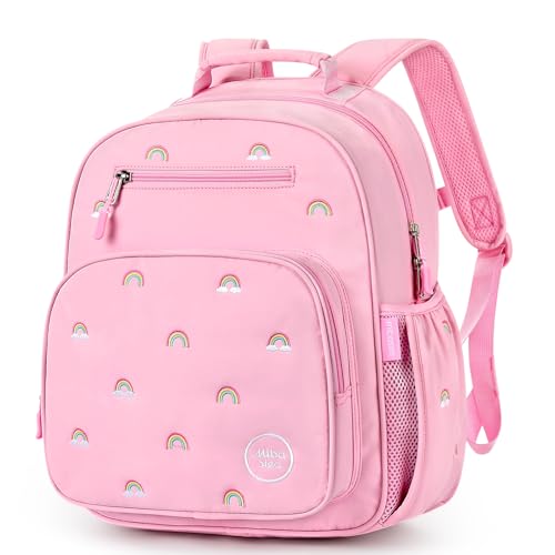 mibasies Girls Backpacks Ages 5-8: Quilted Backpack for Kids - Cute 15 Inches Bookbag for Kindergarten Elementary School Rainbow Pink - color: Rainbow Pink, style: Kids-15"h