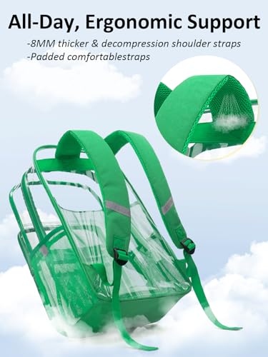 Clear Backpack Heavy Duty With A TSA Lock, 18 Inch Large Clear Back pack, Transparent See Through Bookbag for College, Work, Travel, Sport- Green - color: Green