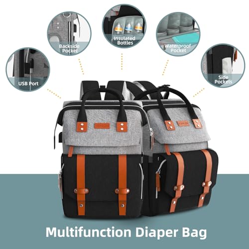 ISMGN Diaper Bag Backpack with Changing Station, Large Diaper Bag, Baby Bag, Multifunctional Diaper Bag, GreyBlack - color: Modern Greyblack