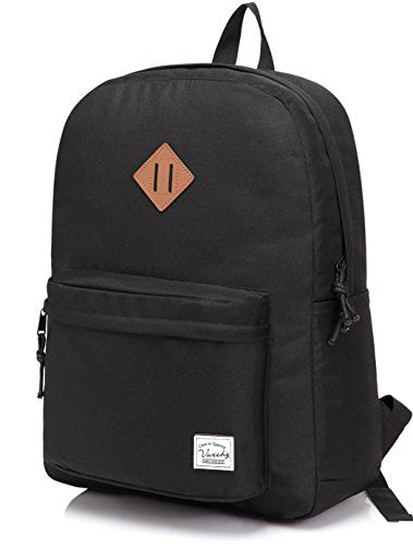 VASCHY Lightweight Backpack for School, Classic Basic Water Resistant Casual Daypack for Travel with Bottle Side Pockets (Black) - color: Classic Black