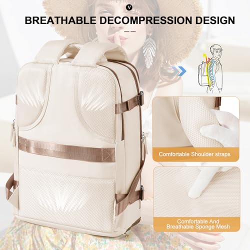 Travel Backpack For Women Men Personal item Travel Bag Essentials Carry on Backpack Luggage Flight Approved Mochila de viaje Weekender Bags Laptop College Casual Daypack Backpacks Beige Brown