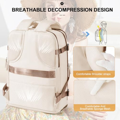 Travel Backpack For Women Men Personal item Travel Bag Essentials Carry on Backpack Luggage Flight Approved Mochila de viaje Weekender Bags Laptop College Casual Daypack Backpacks Beige Brown