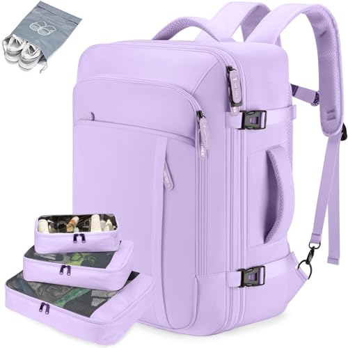 Lumesner Carry on Travel Backpacks, Extra Large 40L Flight Approved Bag for Men & Women,Expandable Suitcase Backpack With 4 Packing Cubes,Water Resistant Luggage Daypack Business Weekender Bag, Purple - color: Purple