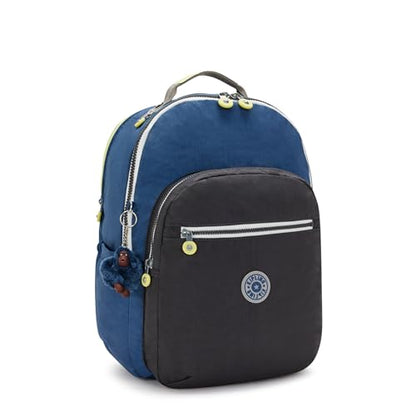 Kipling Women's Seoul Extra Large 17" Laptop Backpack, Durable, Roomy with Padded Shoulder Straps, Built-In Protective Sleeve - color: Fantasy Blue Block, size: 13.5''L x 17.75''H x 9''D
