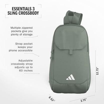 adidas Essentials 3 Crossbody – Sling Bag with Phone Pocket - color: Silver Green
