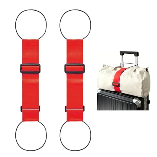 Multi Use Strong Adjustable Luggage Connector Straps for Suitcases,2 Pack Flexible Luggage Accessories Elastic Fastening Bag Strap (Red) - color: Red