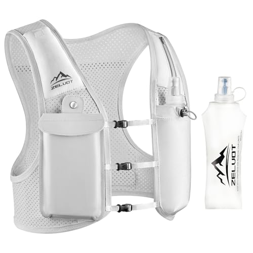 Zelvot Running Vest for Women Men, Adjustable Running Phone Holder Vest, USA Original Patent, Running Hydration Vest with 500ml Soft Flask, Reflective Running Backpack for Hiking Cycling - color: Gray, size: Medium-Large