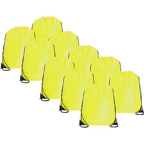 Threadart Neon Yellow Drawstring Backpack - Pack of 10 Cinch Sack 15x18.5 | Pack of 10 Yellow drawstring cinch backpacks, 15"x18.5"; for gym, sports, travel, school & DIY decorating - color: Neon Yellow