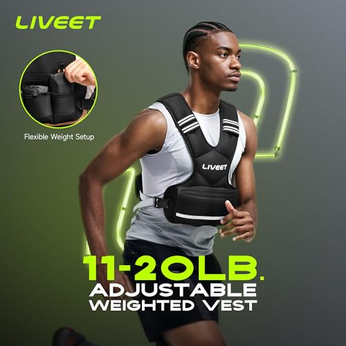 Adjustable Weighted Vest for Women Men, 4-10lb 11-20lb 20-32lb Weight Vest with 6 Ironsand Bags, Running Vest with Reflective Strips Adjustable Buckle Straps for Walking Strength Training - size: 11-20 lbs