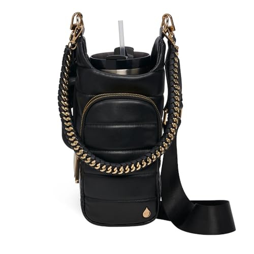 WanderFull HydroBag Handle®, Vegan Leather Hands-Free Crossbody 40 Oz Water Bottle Carrier w/Strap Bundle - color: Black
