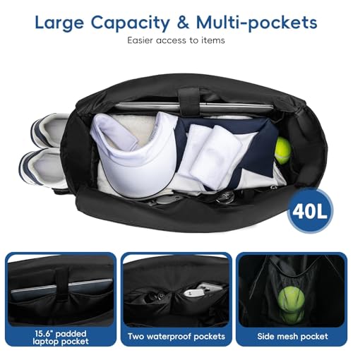 KAVIGOR Tennis Tote Bag with Shoe Compartment - Extra-Large Quilted Pickleball Bag Holds 2-4 Rackets, Water-Resistant & Lightweight for Men & Women - color: Black