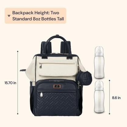 BabbleRoo Leather Diaper Bag Backpack, Multifunction Large Bags with Changing Pad & Stroller Straps Pacifier Case, Unisex Stylish Travel Back Pack Nappy for Moms Dads (Blueberry Cream) - color: Vegan Leather, Blueberry Cream