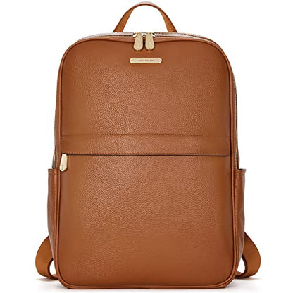 BOSTANTEN Genuine Leather 15.6 inch Laptop Backpack Purse for Women College Casual Backpack Travel Bag - color: 1-brown