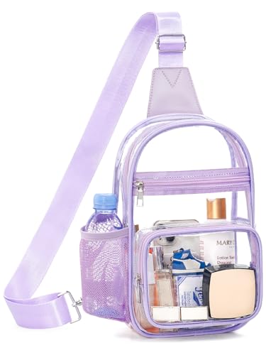 Clear Bag for Stadium Events, Clear Purses For Women Men, Transparent Crossbody Bag, See Through Large Sling Backpack - color: Light Purple, size: Large