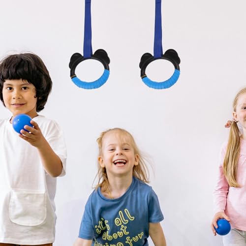 Happyyami ’s Adjustable Gymnastics Rings Set with Sturdy Plastic Rings and Adjustable Straps, 2 Pairs (1m Blue and Red), Indoor Fitness Equipment for Pull-ups and Gymnastics Training at Home