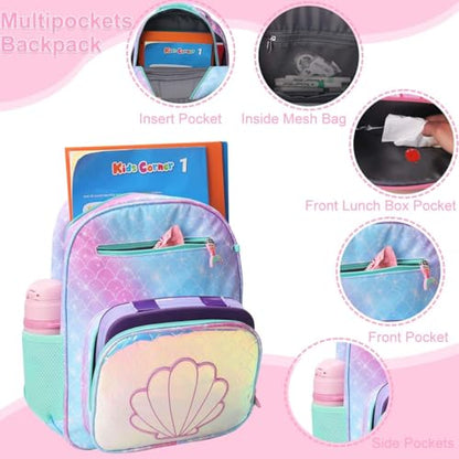 RHCPFOVR Kids Backpack for Girls - Girls Backpack 3-8 Ages Mermaid for Kids 15 Inch School Bookbag for Kindergarten Elementary School Bookbag for Girl 1st 2nd Grade - style: Blue Mermaid Scale