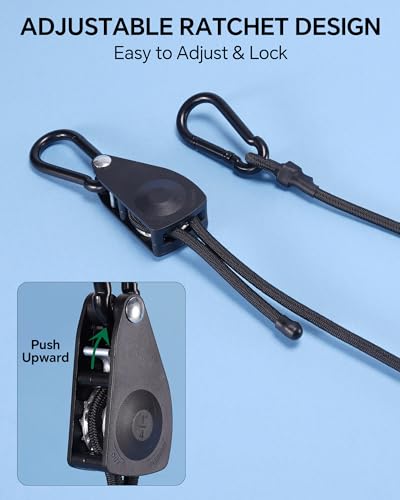 48" Heavy Duty Adjustable Carabiner Bungee Cord with Hooks, Easy to Adjust from 7" to 48", Black Ratchet Bungee Straps with Iron Carabiners & Superior Elasticity for Cargo, Luggage, Carts, etc (4 Pcs) - size: 48 Inch, style: Heavy Duty