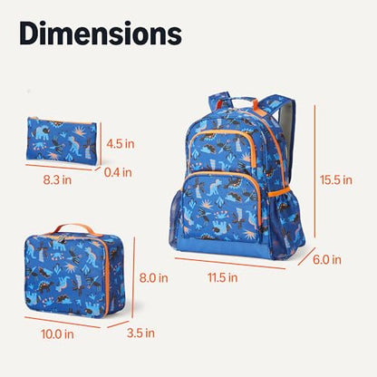 Amazon Essentials Kids School Backpack Set with Lunch Tote and Pencil Case, Multi-Pocket Tear-Resistant Student Daypack, Blue Navy, 3-Piece Set - color: Blue with prints, size: 3-Piece Set