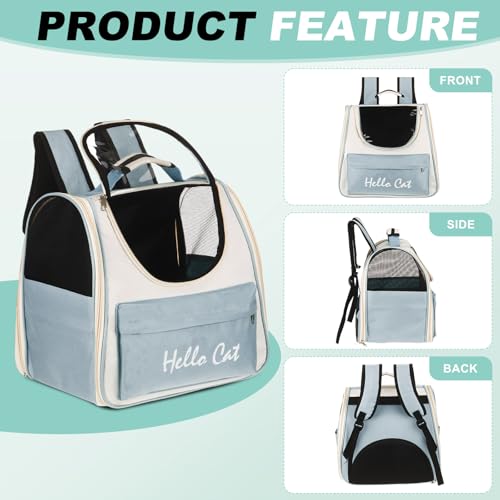Cat Backpack Carrier, Large Space & Breathable, Ventilated Mesh Design Pet Backpack for Cats or Small Dogs, Intended for Hiking/Camping/Traveling (Blue, 14.6"x9.8"x13.4") - color: Blue