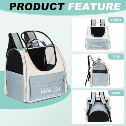 Cat Backpack Carrier, Large Space & Breathable, Ventilated Mesh Design Pet Backpack for Cats or Small Dogs, Intended for Hiking/Camping/Traveling (Blue, 14.6"x9.8"x13.4") - color: Blue