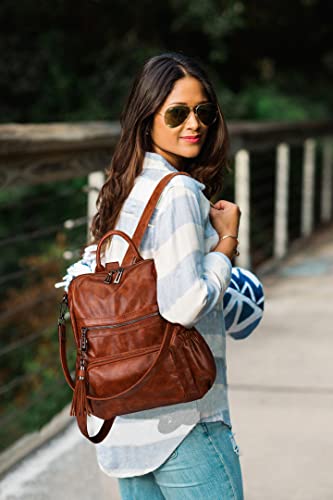 Uromee Travel Backpack Purse for Women Vegan Leather Ladies Fashion Tassel Shoulder Bag Convertible - color: 0243 Brown Oil Wax