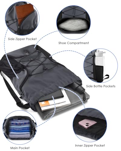 BROTOU Soccer Bags, Football Backpack, Volleyball Bag, Drawstring Soccer Backpack with Ball and Shoe Compartment - color: Dark Gray