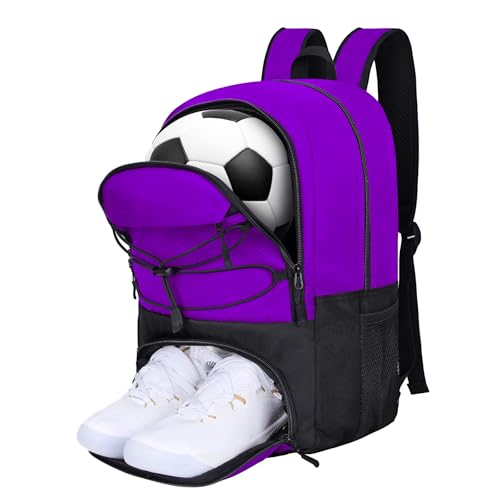 Goloni Soccer Backpack Bag with Separate Ball & Cleat Shoe Compartment,Sports Gym Backpack for Teen Girls Boys Men Women Kids - color: Purple