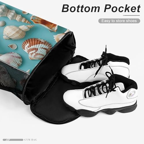 Drawstring Gym Backpack with Shoe Compartment And Wet Pocket, 28L Lightweight Waterproof Various Shell Patterns Sports Backpack for Workout Swim Beach Travel String Bag for Men Women