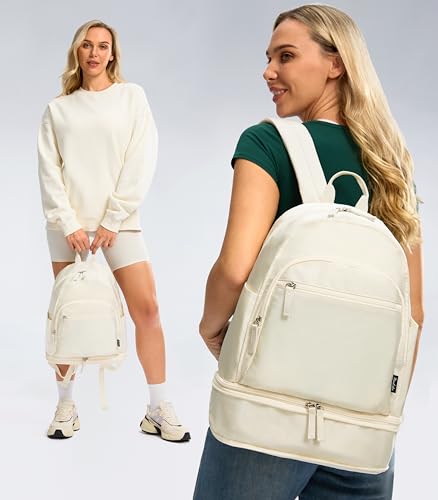 Uselike Gym Backpack for Women Men, Lightweight Gym Bag with Shoe Compartment, Waterproof Workout Backpack with Wet Pocket - color: Cream