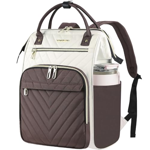 VANKEAN 17 Inch Laptop Backpack for Women Fashion Computer Work Bag, Large Capacity Waterproof Backpack, College Daypack Business Travel, Beige-Coffee - color: Beige/Coffee, size: 17.3 Inch