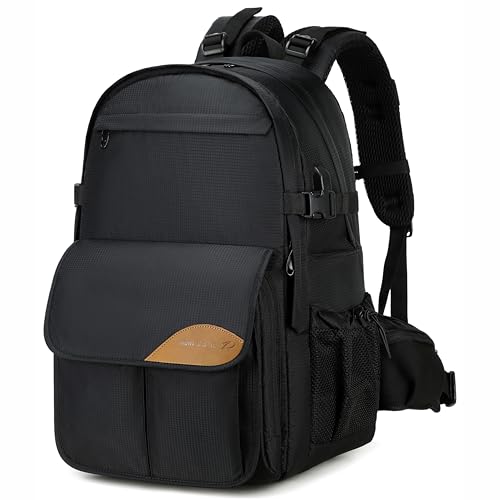 Padwa Lifestyle Black Professional Camera Backpack - Large Capacity Nylon Photography Camera Bag with Thick Padded Comfort Strap and Wide Waist, Versatile Photographer,Multi Cameras,Lensas,a Laptop - color: Black